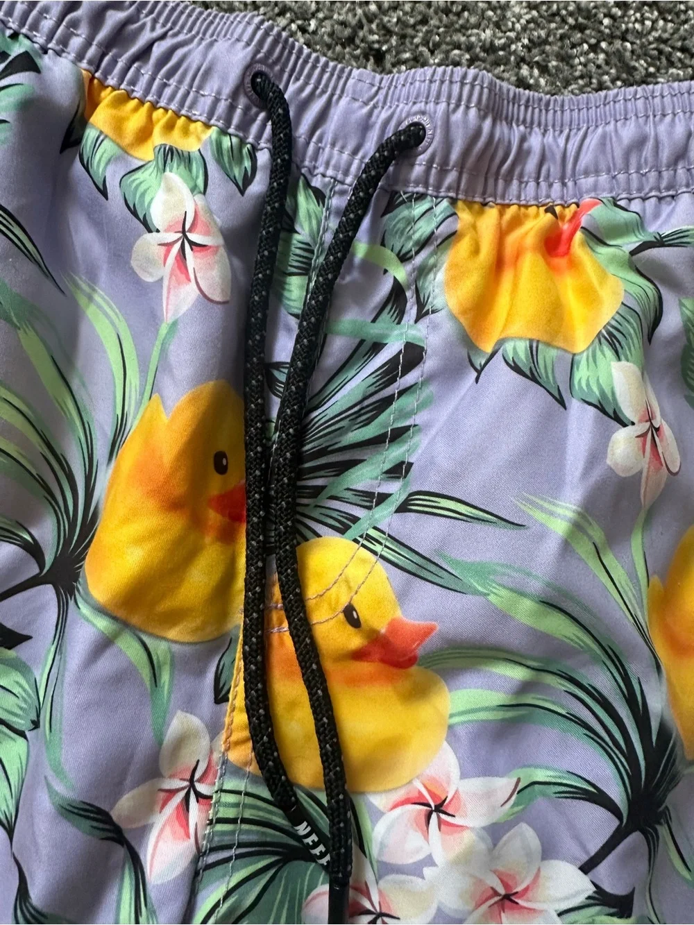 Neff Purple Swim Trunks with Yellow Rubber Duck Print